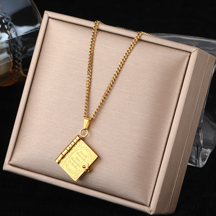 Fashion Titanium Steel Couple Open and Close Commemorative Photo Album Pendant Necklace Letter Love Letter Clavicle Chain Design Sense