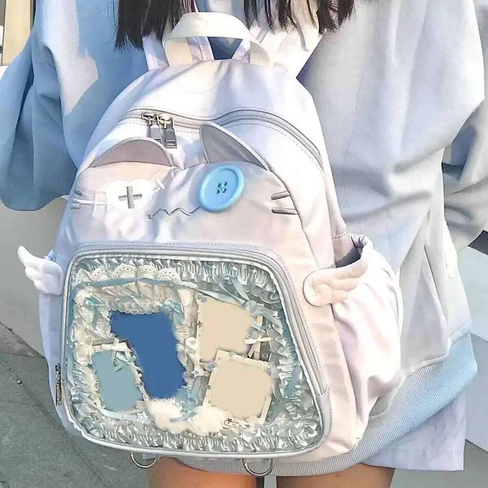 Cute Cat Backpack Women Nylon Japanese Style Casual Fashion Transparent Ita Bag Large Capacity Female Aesthetic Backpacks bolsa