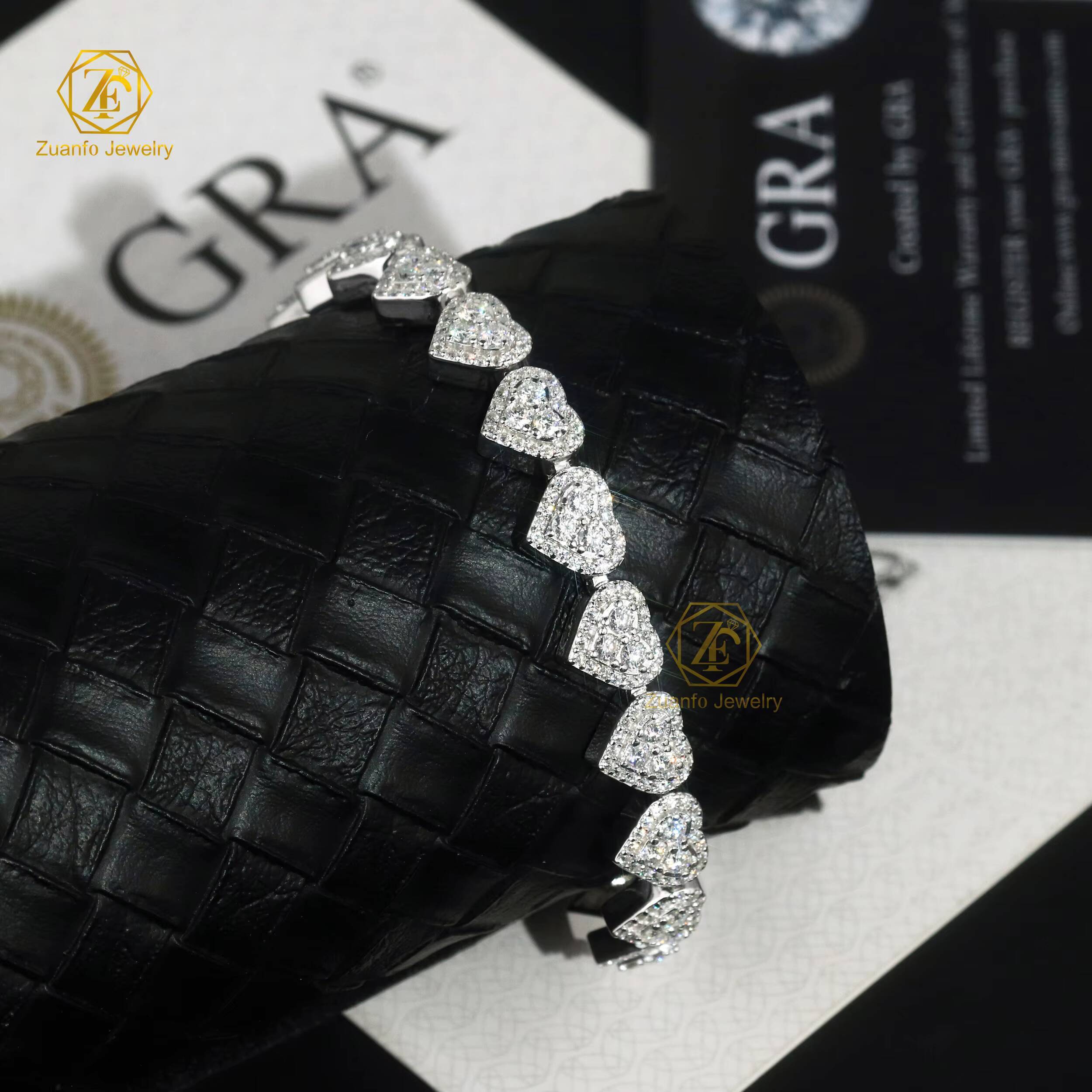 2025 Fine Jewelry New Gift 925 Silver Iced Out Moissanite Heart Necklace Bracelet for Women Men Bling Hip Hop Choker Cuban Chain