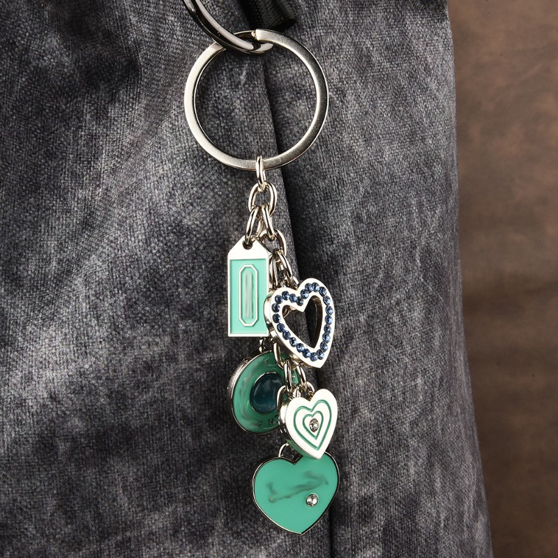 Couple birthday gift Gifts Keychain Bag Charm Flower Leather Keychain Green Heart Metal Car Keychain Purse Pendant for Women Men Valentine's Day 