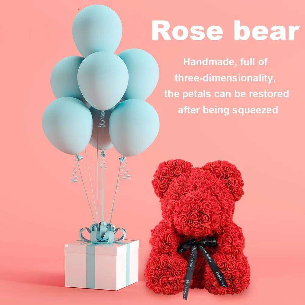 24CM Teddy Artificial Flower Rose of Bear Christmas Decoration for Home Valentines Women Gifts Support Dropshipping Y260131