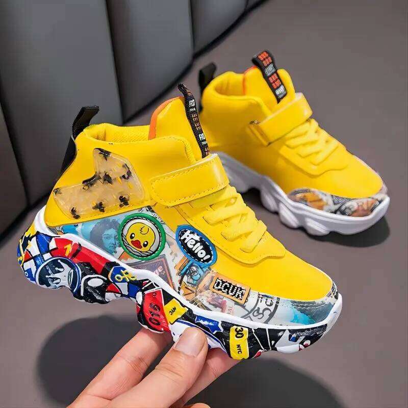Size 26-36 Children Sports Sneakers for Girls Kid Cartoon Graffiti Pattern Casual Shoes Boys Basketball Shoe chaussures de sport Y260128