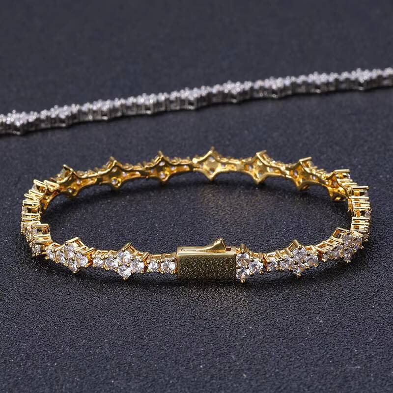 Hip-Hop Mens Womens 925 Sterling Silver VVS Moissanite Diamond Clover Cross Tennis Chain Bracelet Necklace Elegant Bangle
