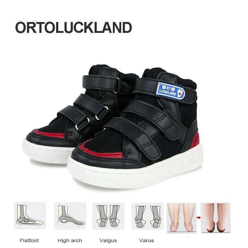 Ortoluckland Children Sneakers Kids Boys Leather Mesh Orthopedic Shoes Toddler Baby Girls Tiptoe Arch Support Soles Footwear Y260128