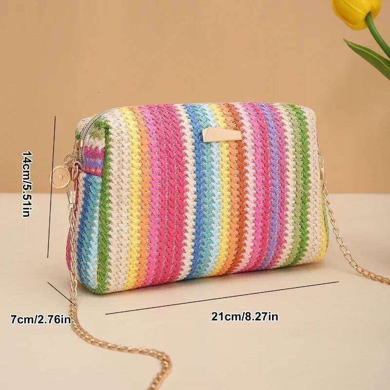 Rattan Knitting Women Straw Beach Summer Chain Small Purse and Handbag Female Shoulder Crossbody Bags Travel Design Flap Bag