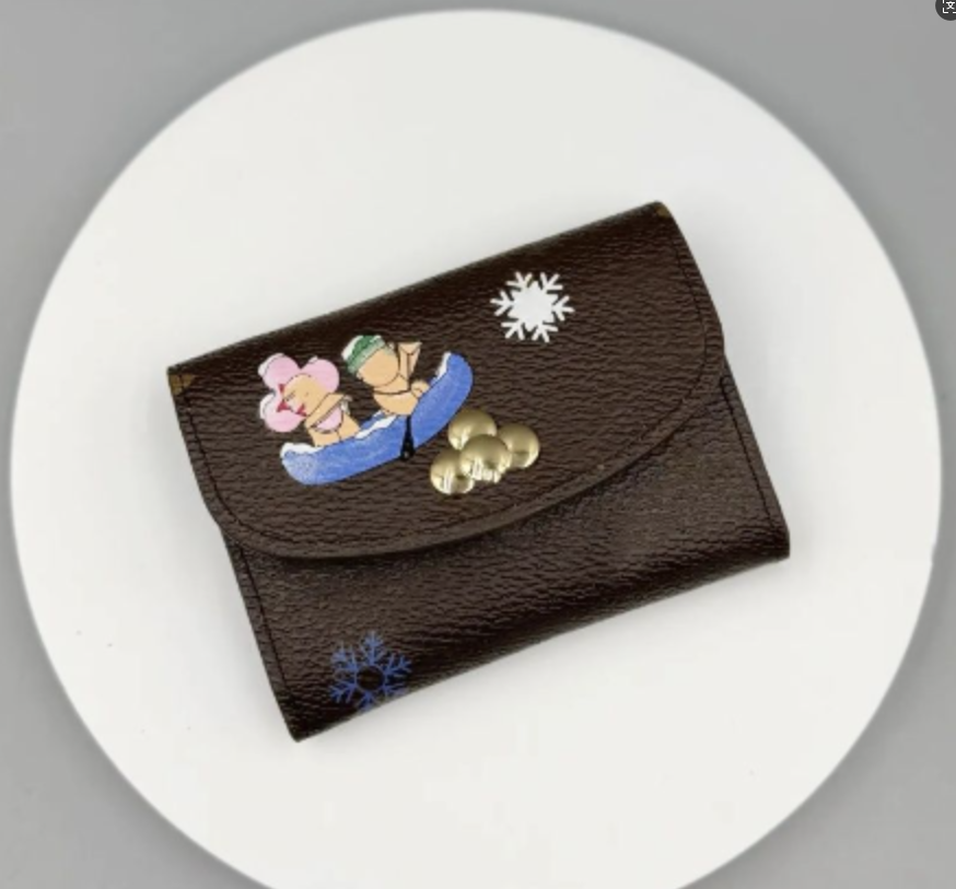 Luxury Small wallet for women Designer mini Card holders flap wallet Coin purse mini Business Card wallet Leather Small Card bags Designer Brown flower wallets 12239