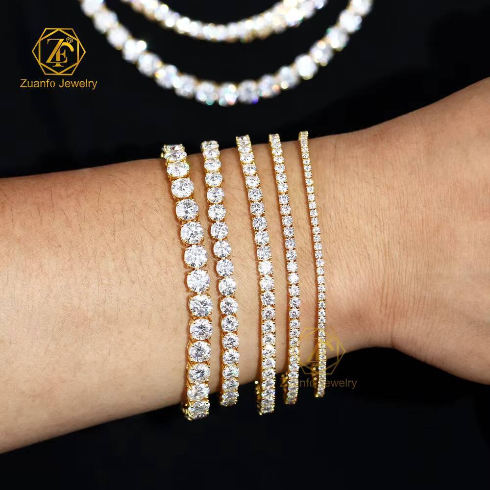 2026 Hot Sale Gold Plated 925 Silver D VVS1 Moissanite Tennis Chain Hiphop Style Moissanite Charm Bracelet Bangle