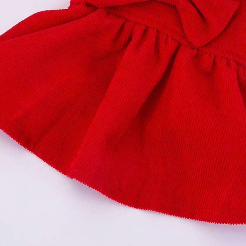 Comfortable Pleated Corduroy Sweet New Year Christmas Bow Dog Skirt Cute Elegant Pet Costume Fall Winter H260129