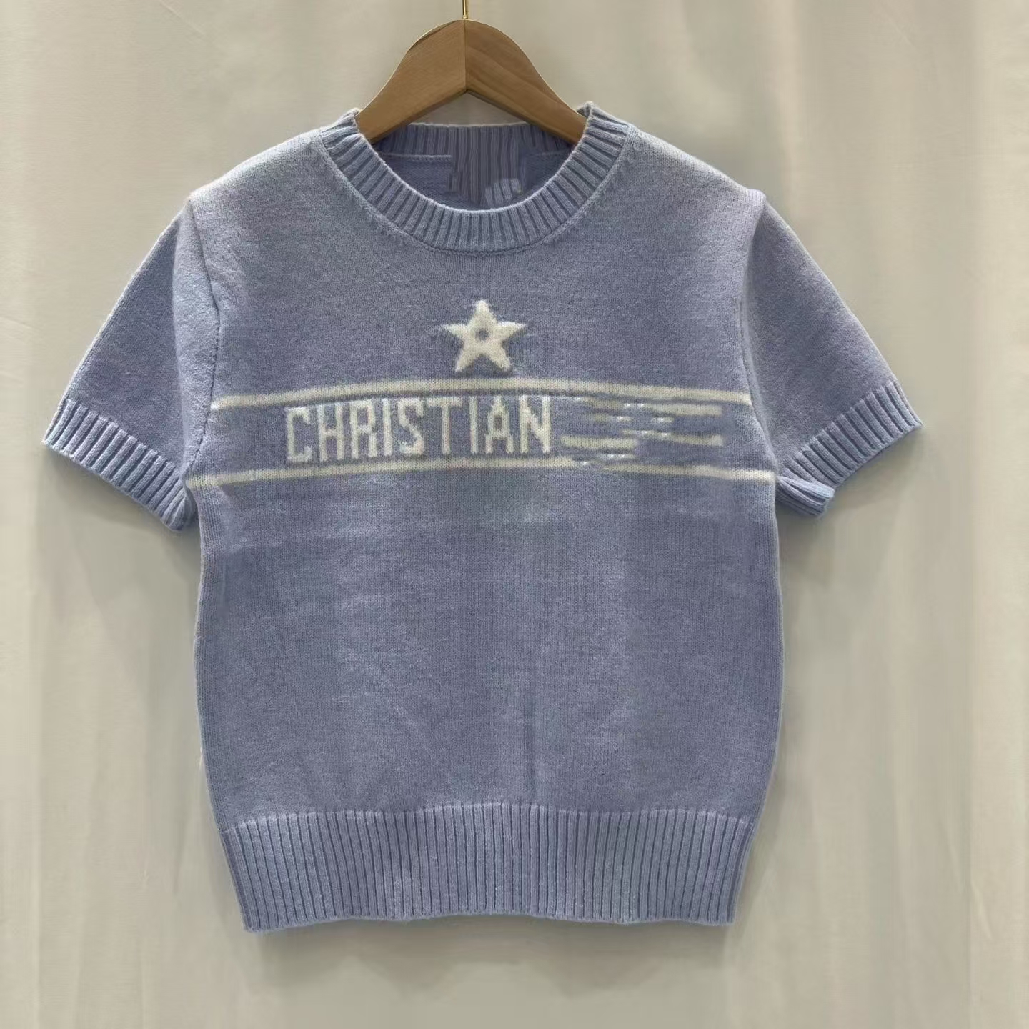 European and American designers' niche fashion new jacquard popular women's letter knitted embroidered shirt short sleeved design top