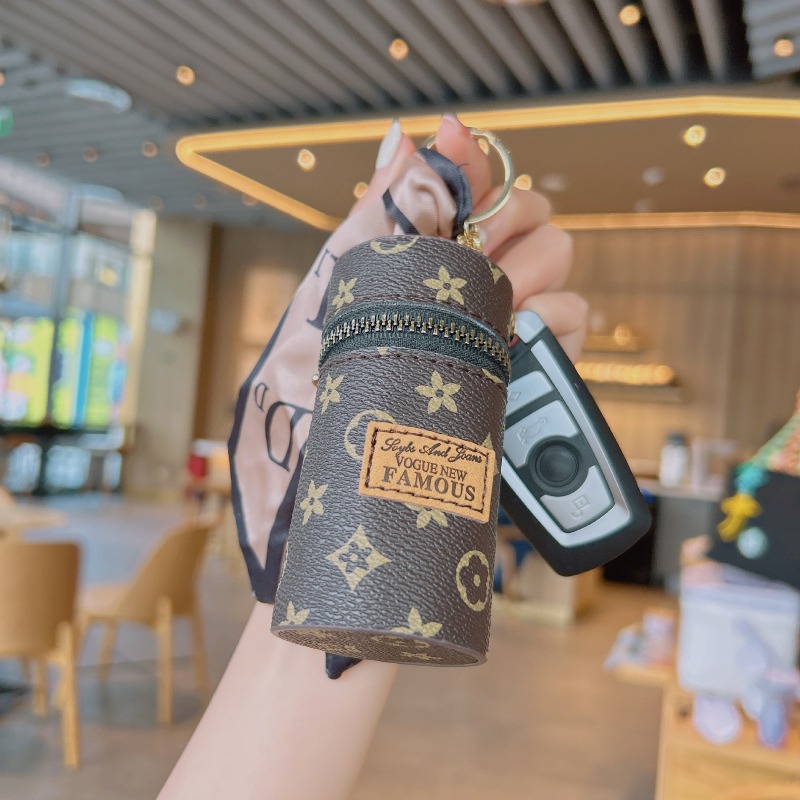 Fashion designer Jewelry Leather Keychain Lipstick Case Classic Print Portable Mini Pouch Bag Charm With Scarf Detail For Women Purse Accessory