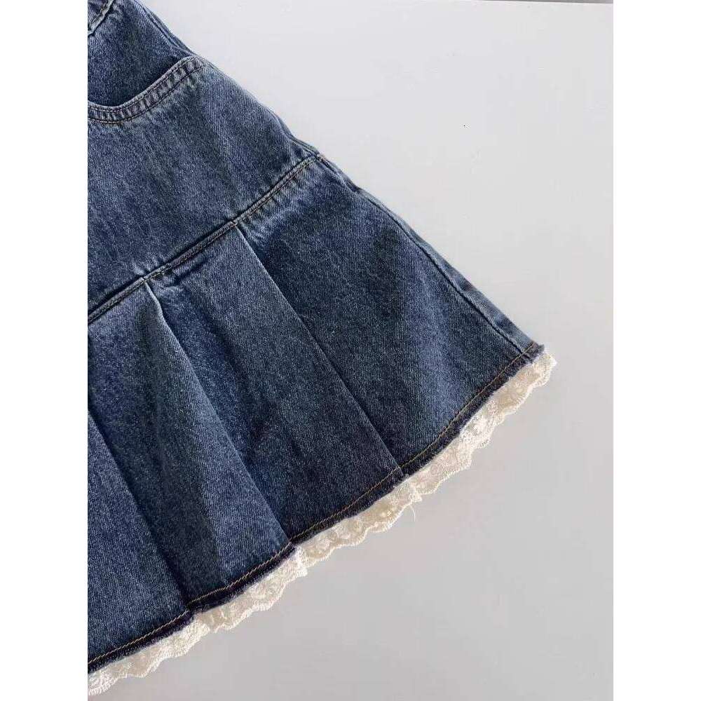 Women Blue A-line Denim Vintage Aesthetic Y2k Patchwork Lace Jean Skirt Harajuku Korean Cowboy Skirts 2000s Clothes Summer XJ260131