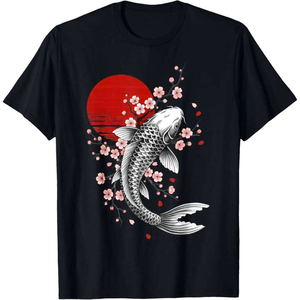 Koi Fish Cherry Blossom Japanese Aesthetic Graphic T-Shirt for Men C260131