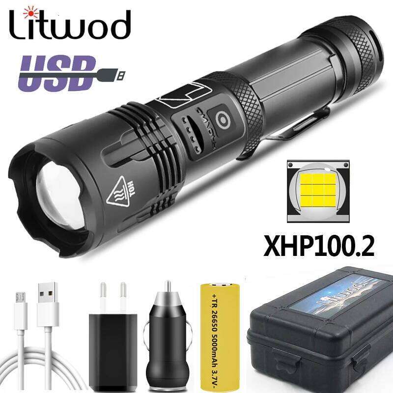 800000LM Super Bright Led Flashlight XHP100.2 Usb Rechargeable 18650 26650 Battery Zoomable Torch Fishing Camping Lantern H260131