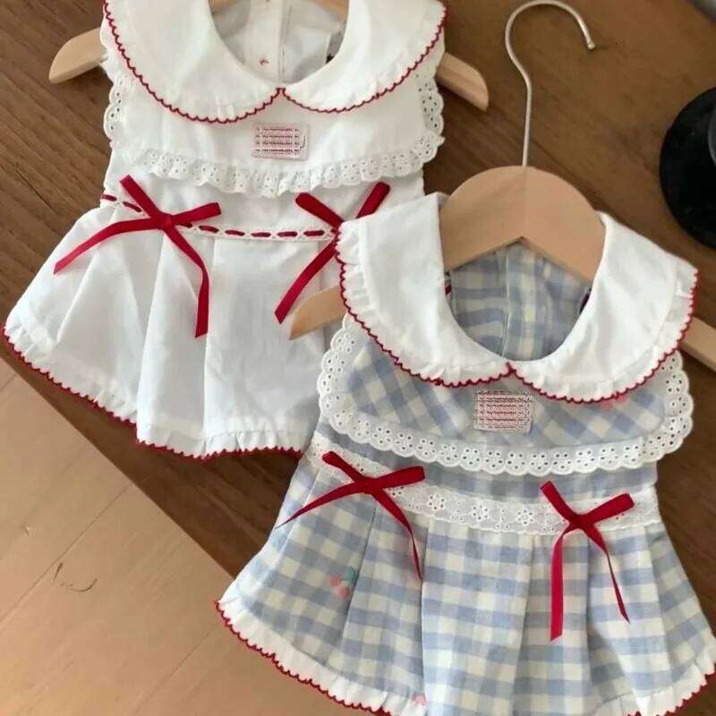 Cute Summer Bow Princess Dress Puppy Vest Thin Teddy Jumper Navy Dog Beautiful Sailor Suit Pet Opener Clothes H260130