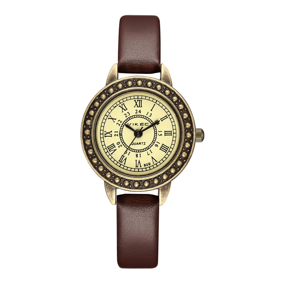 Vintage women leather watch slim PU leather Roman scale quartz watch 260126
