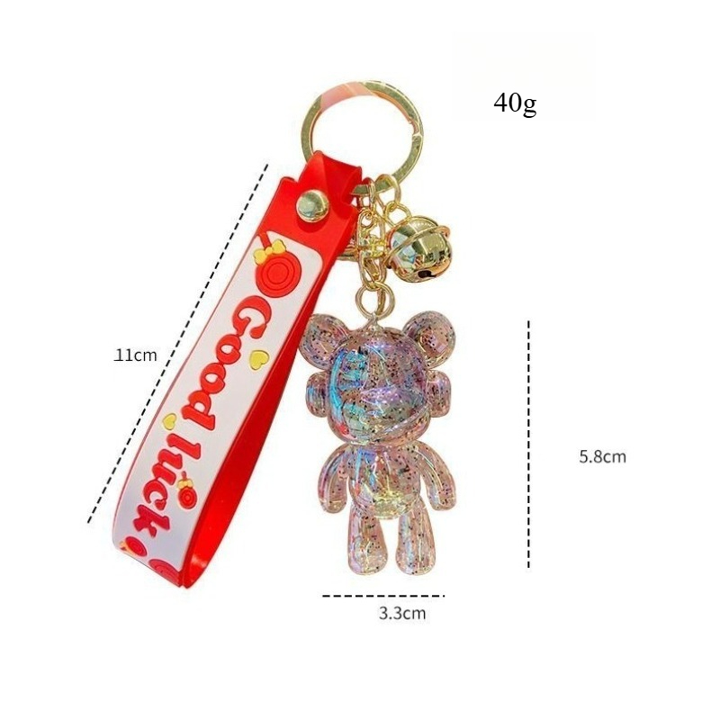 Transparent Glitter Bear Keychain Cute Acrylic Pendant With Bell Fashion Bag Charm Car Keyring Good Luck Gift For Women