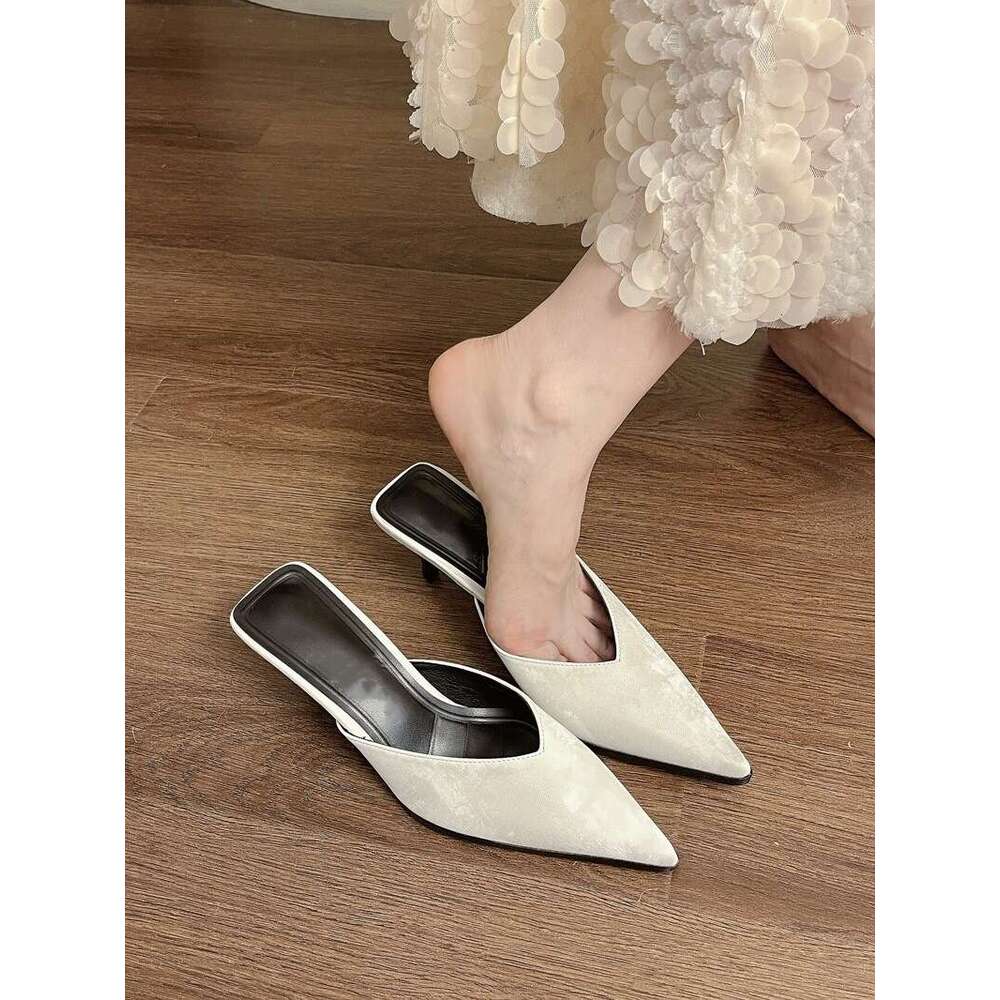 With Box Design Shoe New Pointed Toe Stiletto Mules High Heels Elegant pointed Toe Half Slippers for Women Outdoor Wear Free Gift