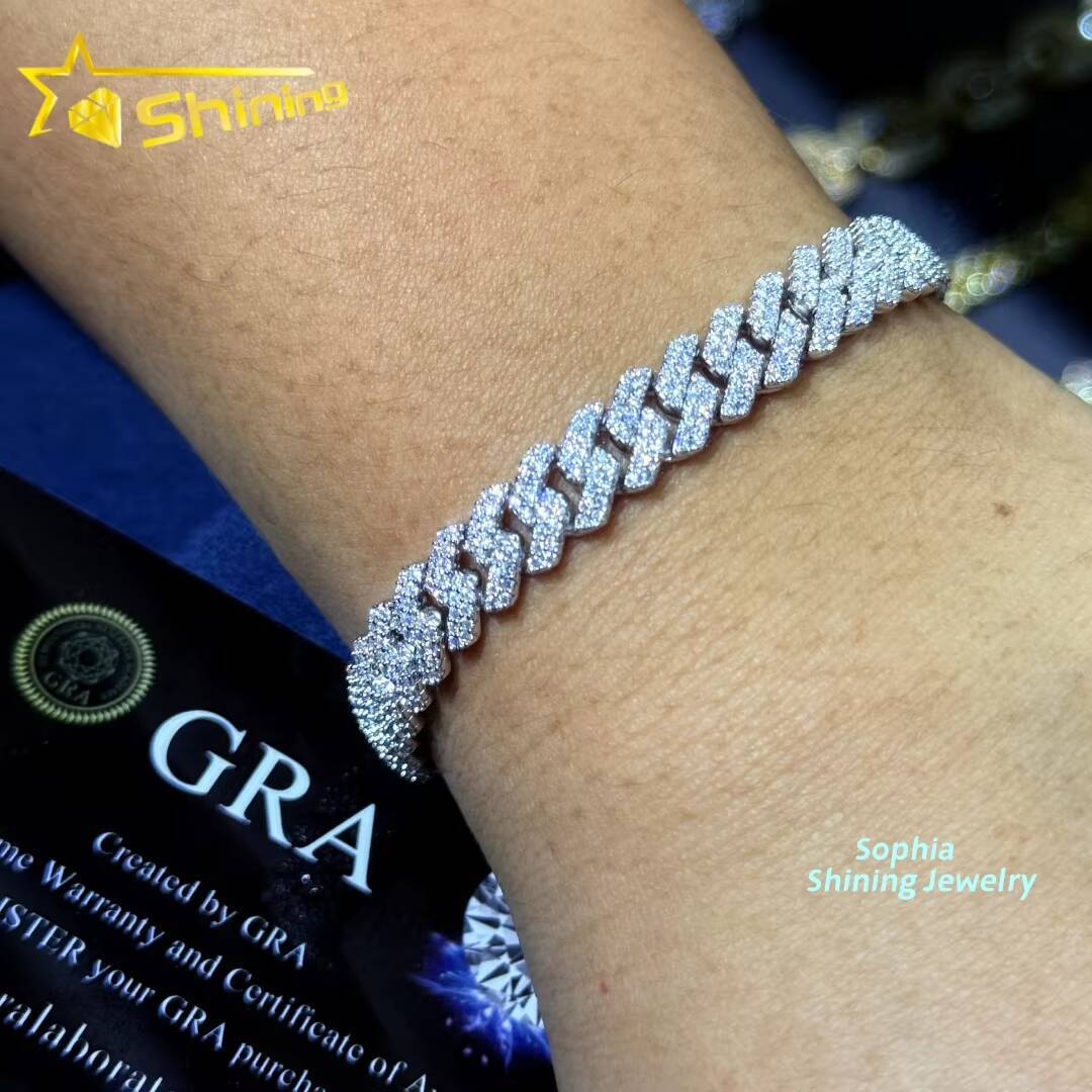 Large Stock 925 Silver 8mm VVS Moissanite Cuban Bracelets Hip Hop Jewelry Men Women Iced Out Moissanite Bracelet