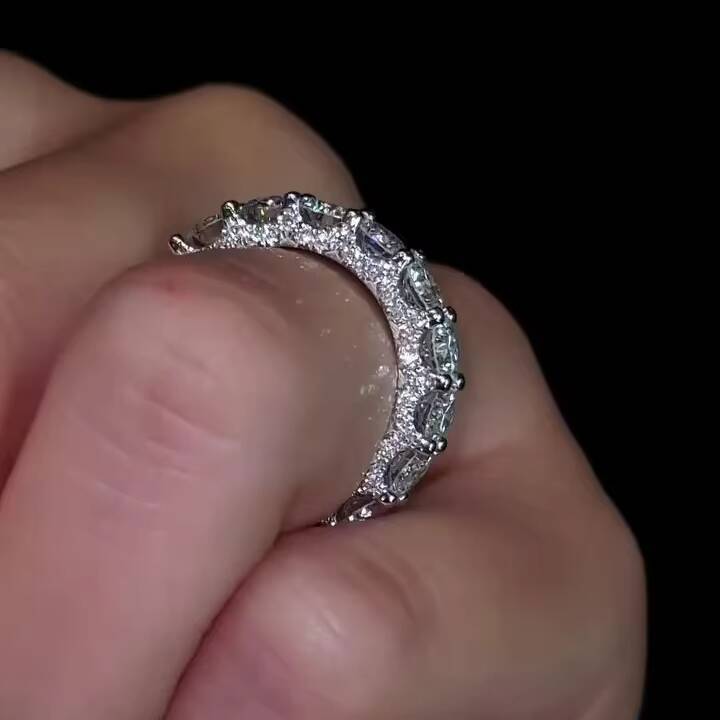 4 mm round cut moissanite micro pave full eternity wedding band white gold plated fine jewelry