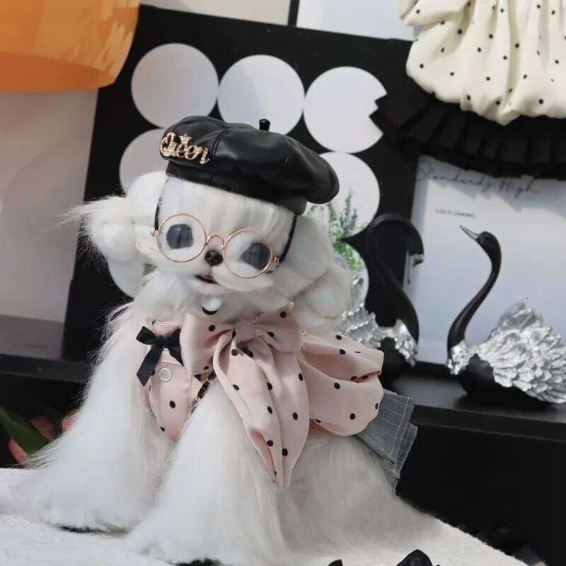 Ins Pet Spring and Autumn Dress Lace Wave Dot Skirt Christmas Dog Dresses for Small Dogs Puppy Clothes H260129