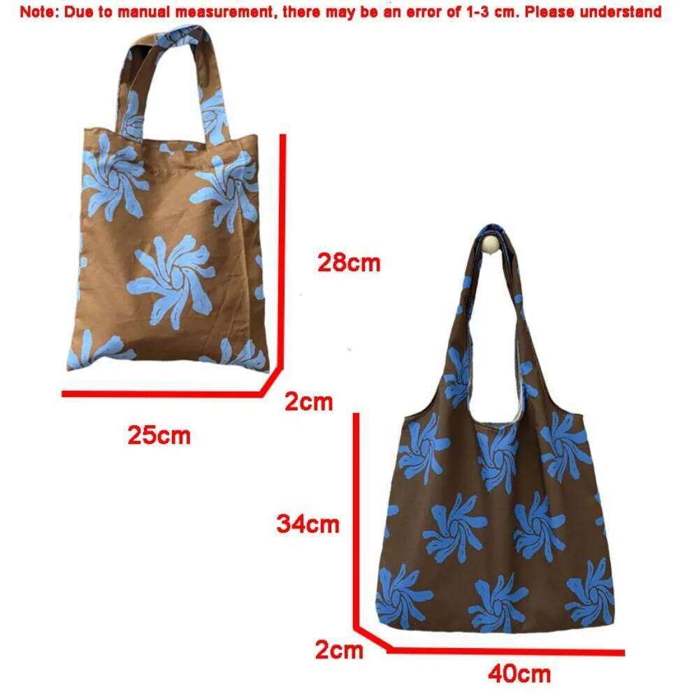 Korean Sle Print Canvas Tote Bag Strolls and Small Object Carrng Bags for Women Autumn Winter Lazy Floral Handbag Trendy