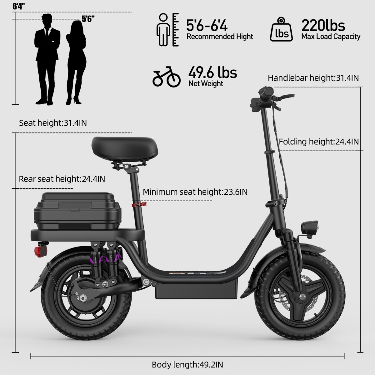 14 inch Adults Electric Scooter with seat GQ8 48V 15AH Commuting Folding E-Scooter 500W 150KG 60km range