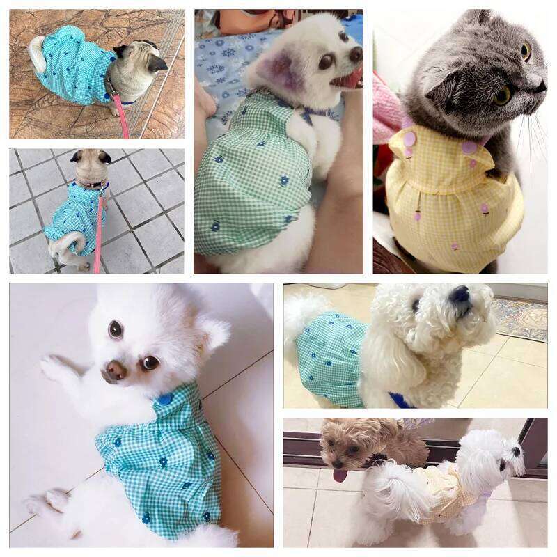 Summer Pet Lovely Plaid Print Dress Chihuahua Teddy Girl Clothes Cat Puppy Suspender Skirt Dog Costume H260129