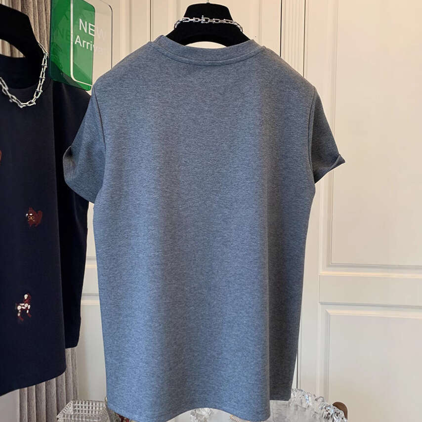 European Goods 150Kg Extra Large Embroidered Cartoon Brushed Cotton Short Sleeve T-Shirt Base Shirt For Women Spring And Autumn Loose Versatile Top