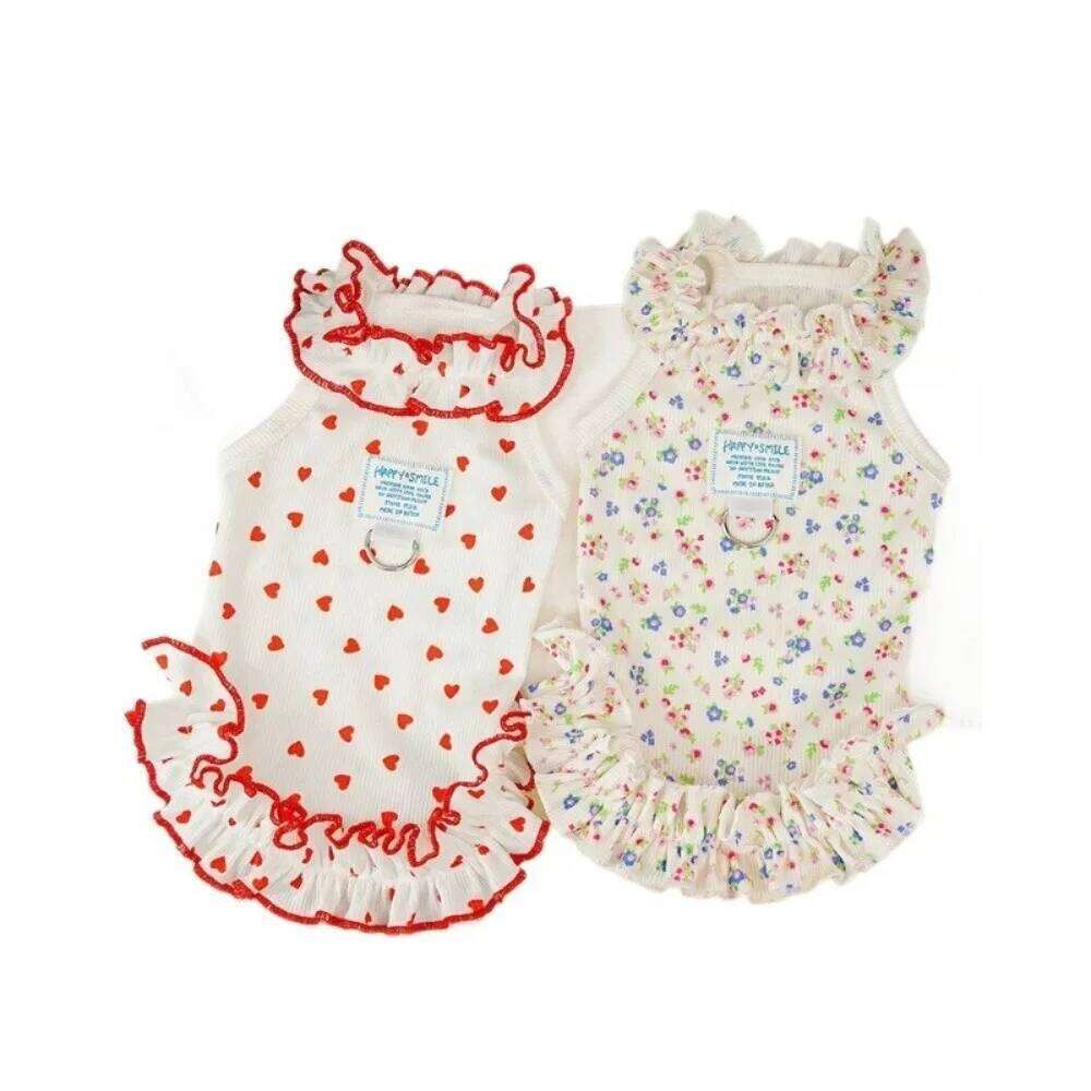 Cooling Dress Thin Material Simple Design Pet Skirt Love Heart Print Tank Top Style Dog Clothes Summer Season H260130