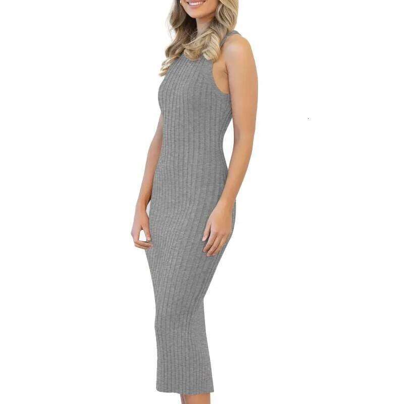 Dresses for Women 2025 Leisure Beach Fashion Sleeveless Round Neck Split Rib Tight Wrap Hip Dress Woman Clothing Vestidos XJ260131