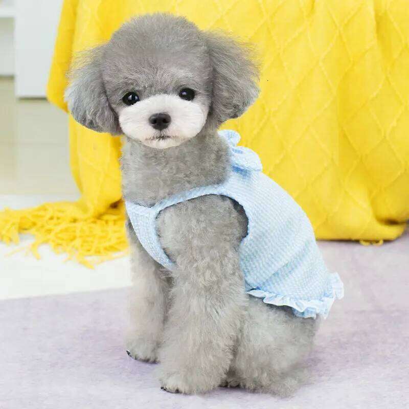 Dog Bowknot Dress Comfortable Soft Square Neck Sleeveless Plaid Print Puppy Pet Supplies H260129
