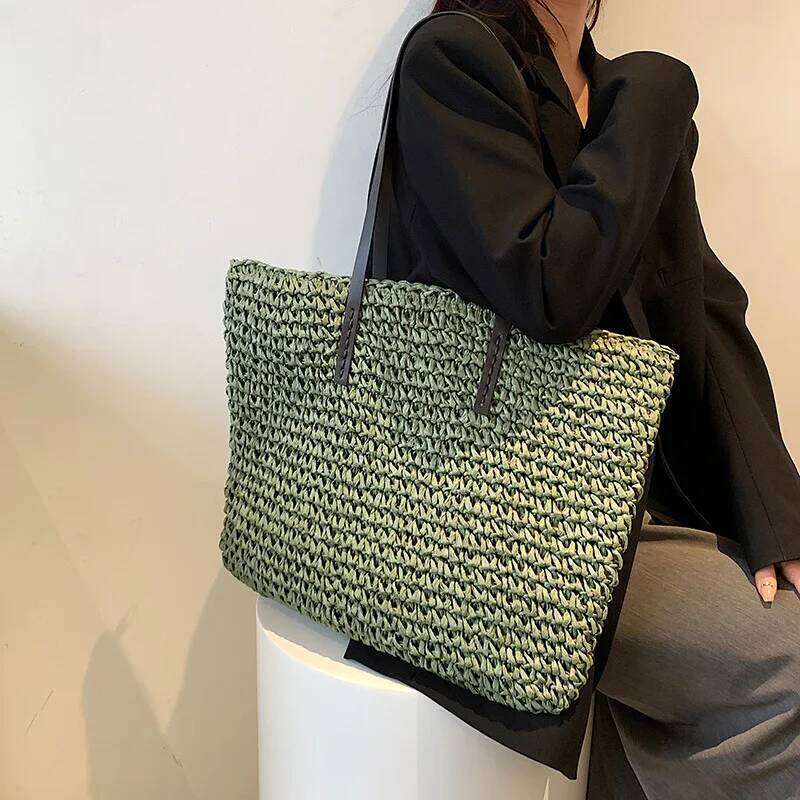 Handbag Summer Beach Rattan Woven Handmade Knitted Straw Large Capacity Totes Leather Women Shoulder Bag Bohemia New XJ260130