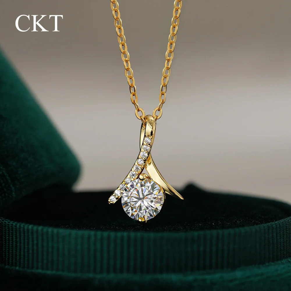 CKT Irregular Geometric Pendant 1ct Diamond Necklace for Women 14K Gold Premium Wedding Fine Jewelry Gift 260128