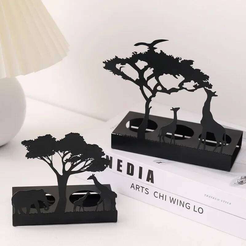 Creative Metal Candle Holder Black Wrought Iron Elk Christmas Luminous Decoration Crafts Candlestick Ornaments Home Decor Gift Y260131