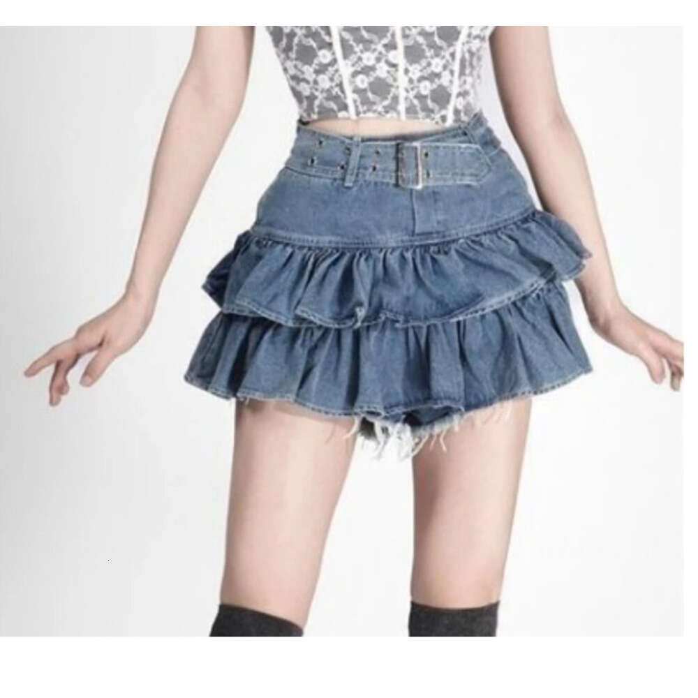 Sweet Denim Skirts Women 2025 Faldas Mujer De Moda High Waist A-line Ruffles Jupe Fashion Korean Saia Casual Summer Mini Skirt XJ260131