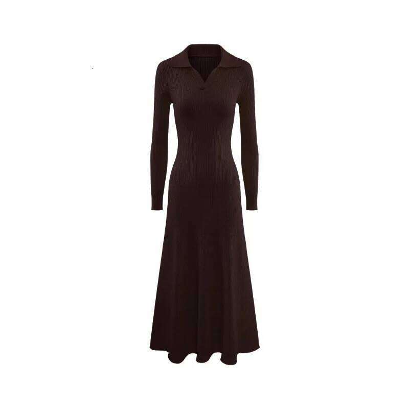 Elegant Ribbed Knit Long with V Neck for Women Chic Slim Fit Maxi Sweater Dress Casual Early Spring Commuter Lady Look XJ260131