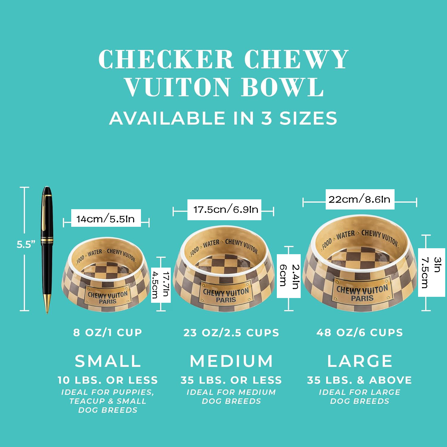 Designer Pet Bowl and Placemat, Pet Food Water Bowls Melamine Non-Slip Skid Proof Heavy Duty for Small Medium Large Dogs Cats Puppies, Luxury Style, B