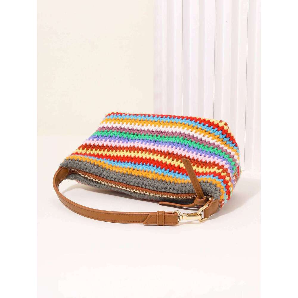 clutch bag, colorful striped woven Women's casual messenger Commuter large capacity shoulder bag