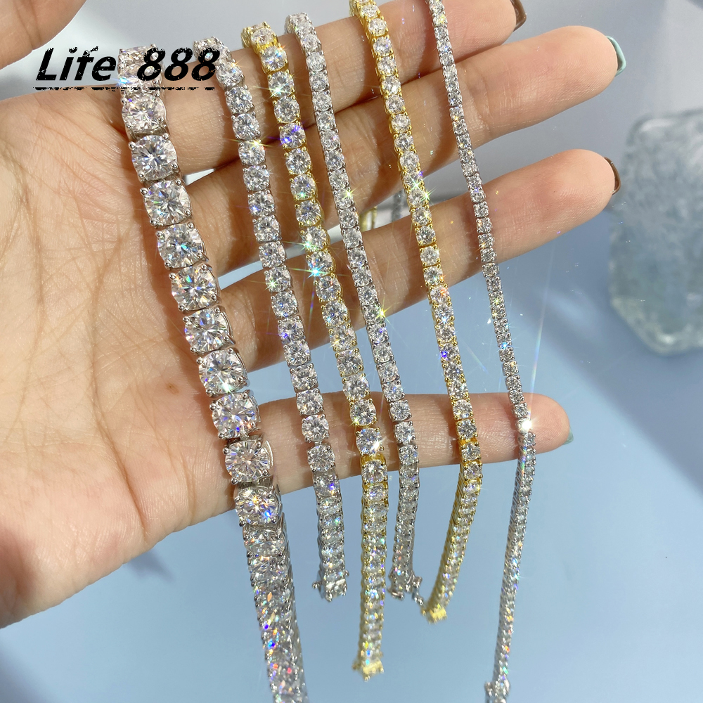 Instock 2mm-65mm Moissanite Hiphop Jewelry 6-24inches VVS Silver 925 Tennis Chain Moissanite Bracelets Choker Necklace
