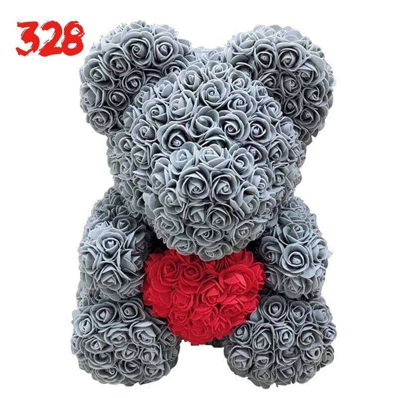 Lovely Big Red Rose Flower Bear Toys Ornaments Gifts for Valentines's Day 25cm Store Gift on march 8 Y260131