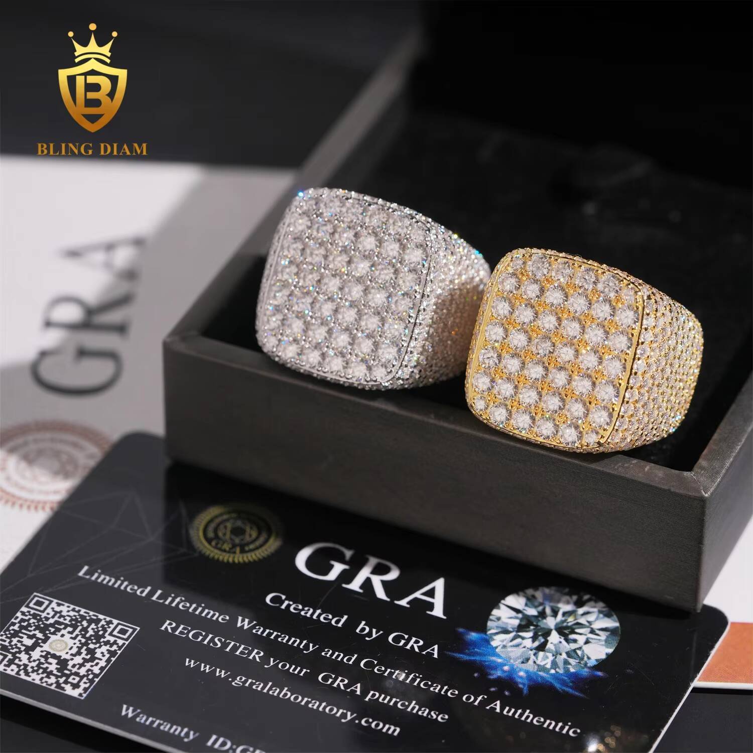 New Arrival Ready to Ship 925 Sterling Silver Hip Hop Ring Iced Out Diamond Moissanite Ring Pass Diamond Tester Men Ring