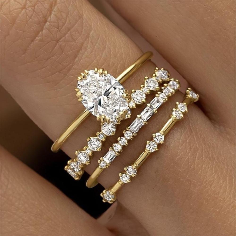 Stackable Non Tarnish Dainty 14K Gold Plated Thin Cubic Zirconia Thumb Ring Set Stack Trendy Statement Promise Wedding Bands Engagement Rings for Wome