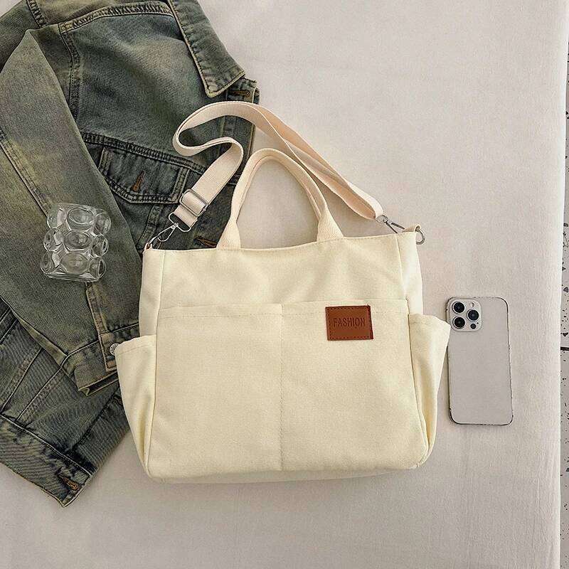 Large canvas tote bag handbag women, new vintage style, suitable for daily commuting, large capacity backpack, shou