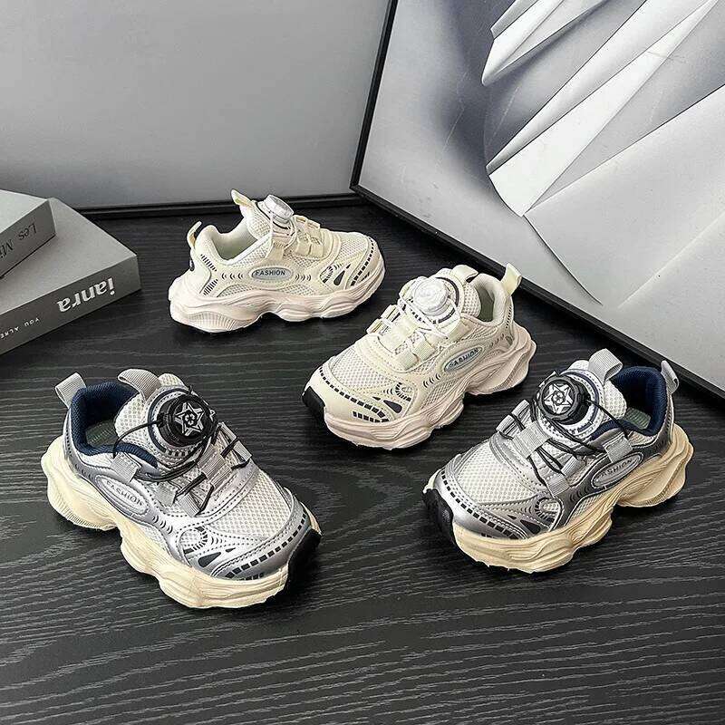 Children's Sneakers 3-18 Years Old Beige Breathable Boys and Girls Silver Hundred Non-slip Kids Casual Baby Shoes Y260128