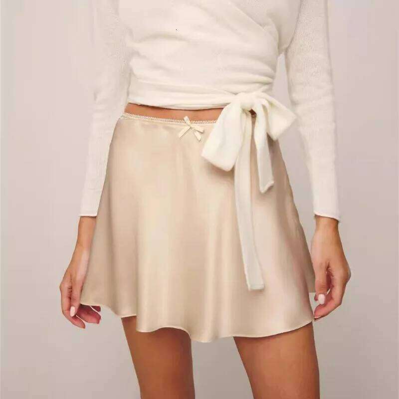 Solid Color Casual Short For Women 2024 Summer Vintage Women's High Waist Elastic Mini Skirt Fashion Female Satin Dress XJ260131