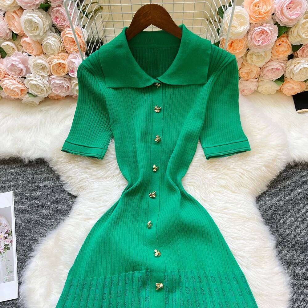 YuooMuoo Summer Maxi Knit Black Green Long Bodycon Korean Fashion Ruffle Ladies Dresses Elegant Office Women Dress XJ260131