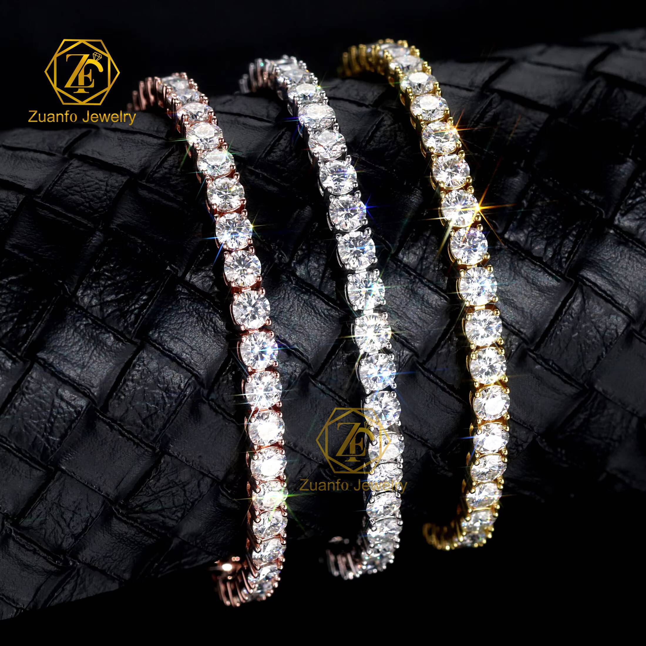 ZuanfoJewelry Customize Moissanite Chain 3/4/5mm 18k Gold Plated Silver Yellow Blue Green Hiphop Tennis Chain Bracelets