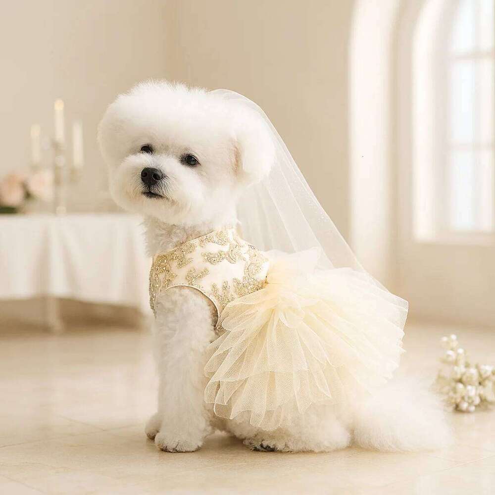 Fancy Dog wedding Dresses with Leash Ring Doggy Cat Tutu Skirt Puppy Kitty Birthday Party supplies formal wear pet clothes H260129