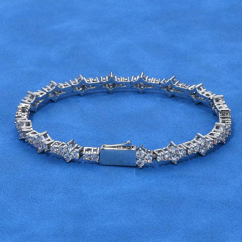 Fashionable Chilled Clover 925 Silver VVS Silica Tennis Chain Bracelet Hip-hop Mens and Womens Moissanite 65mm Tennis Chain
