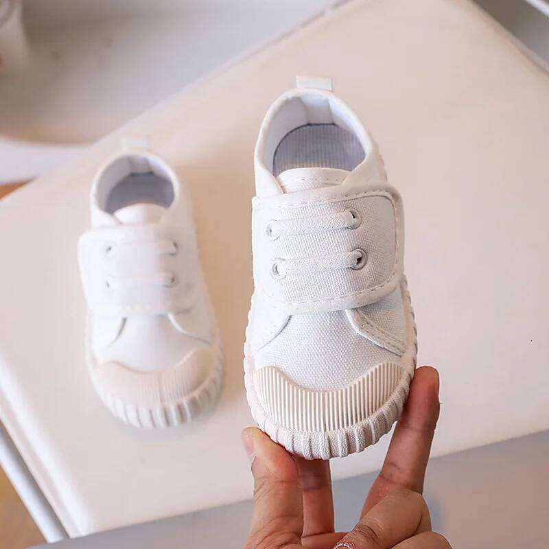Children's Casual Canva Soft Sole Low Top Spring Autumn Magic Patched White Shoes Boys Girls Walking Y260128